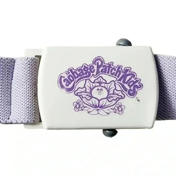 Vintage 1980s Cabbage Patch  Kids stretch belt youth plastic buckle purple 26" L - Picture 3 of 10